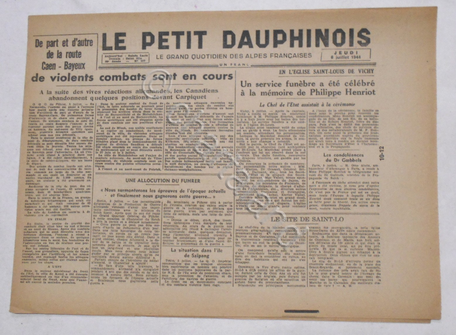 WWII Giornale - Le Petit Dauphinois N. 157 - 1944 …