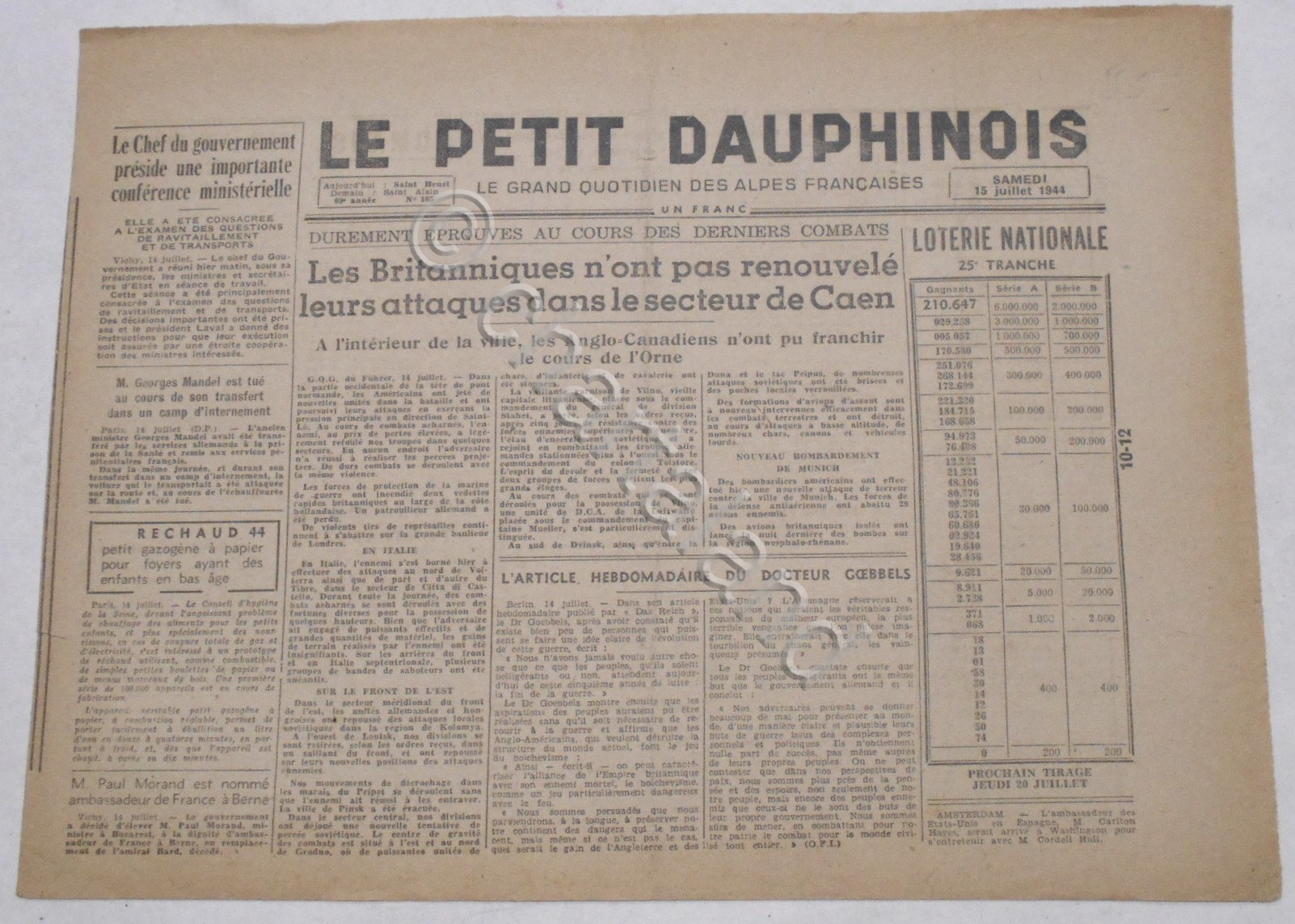 WWII Giornale - Le Petit Dauphinois N. 165 - 1944 …