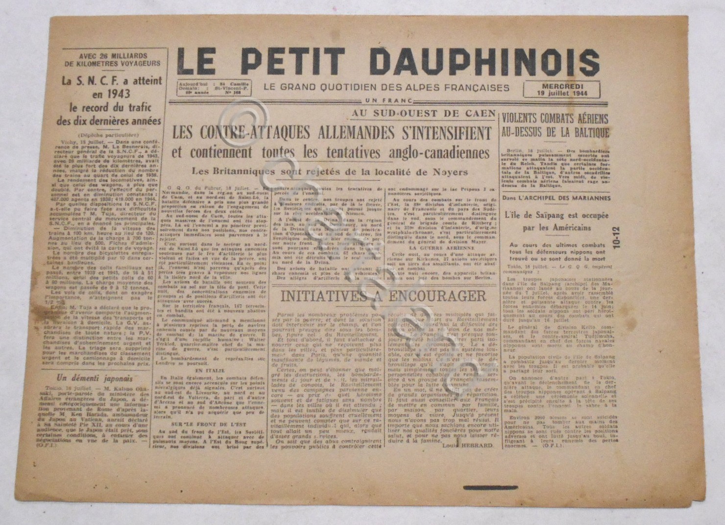 WWII Giornale - Le Petit Dauphinois N. 168 - 1944 …