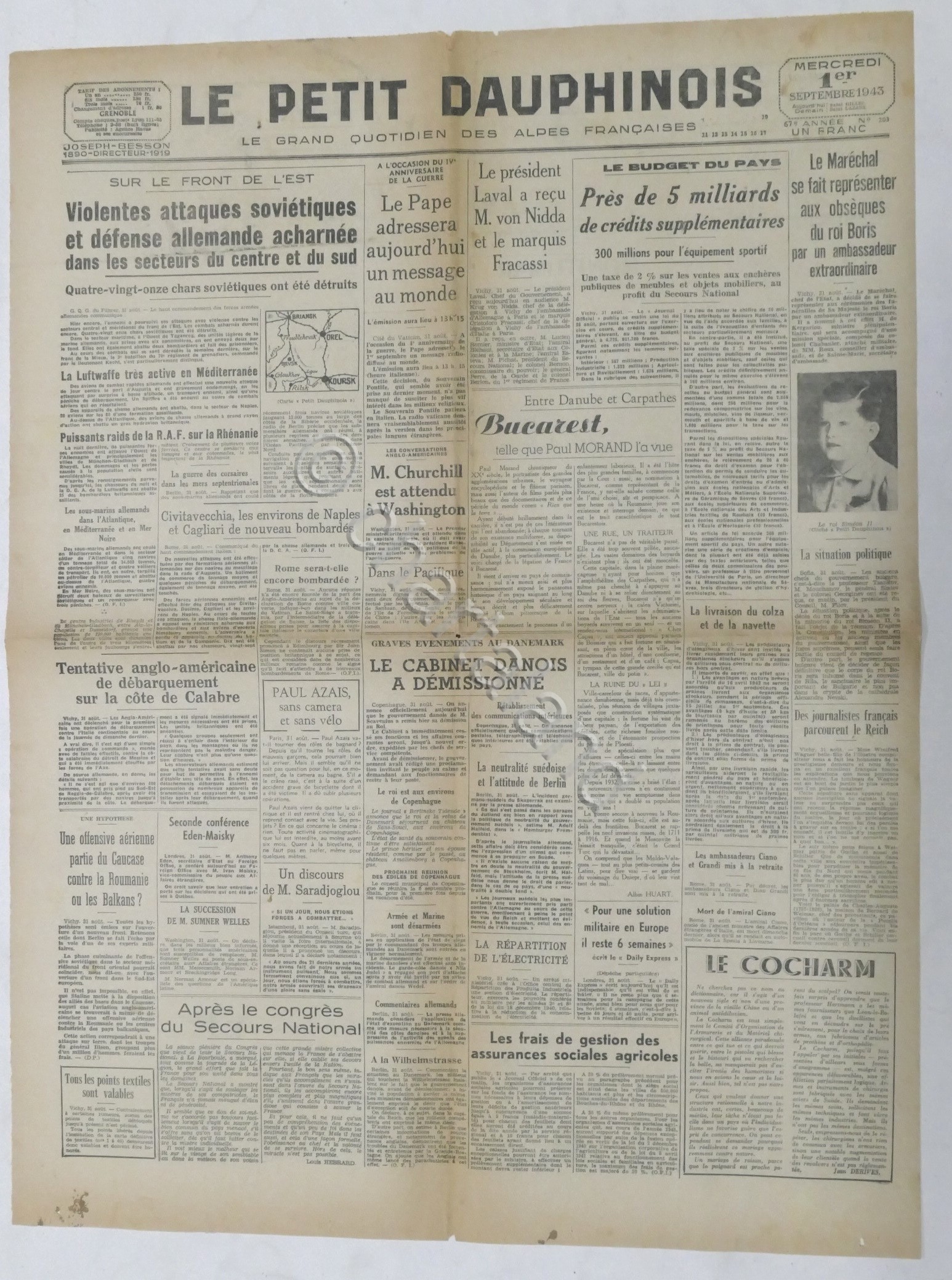 WWII Giornale - Le Petit Dauphinois N. 203 - 1943 …