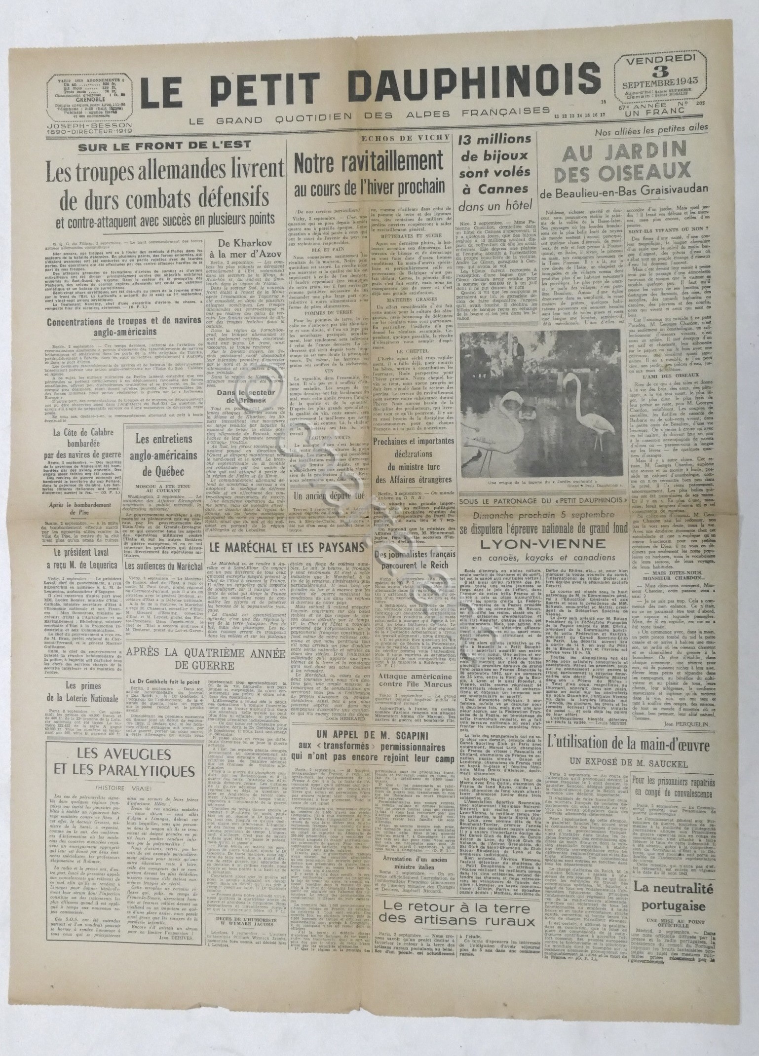 WWII Giornale - Le Petit Dauphinois N. 205 - 1943 …