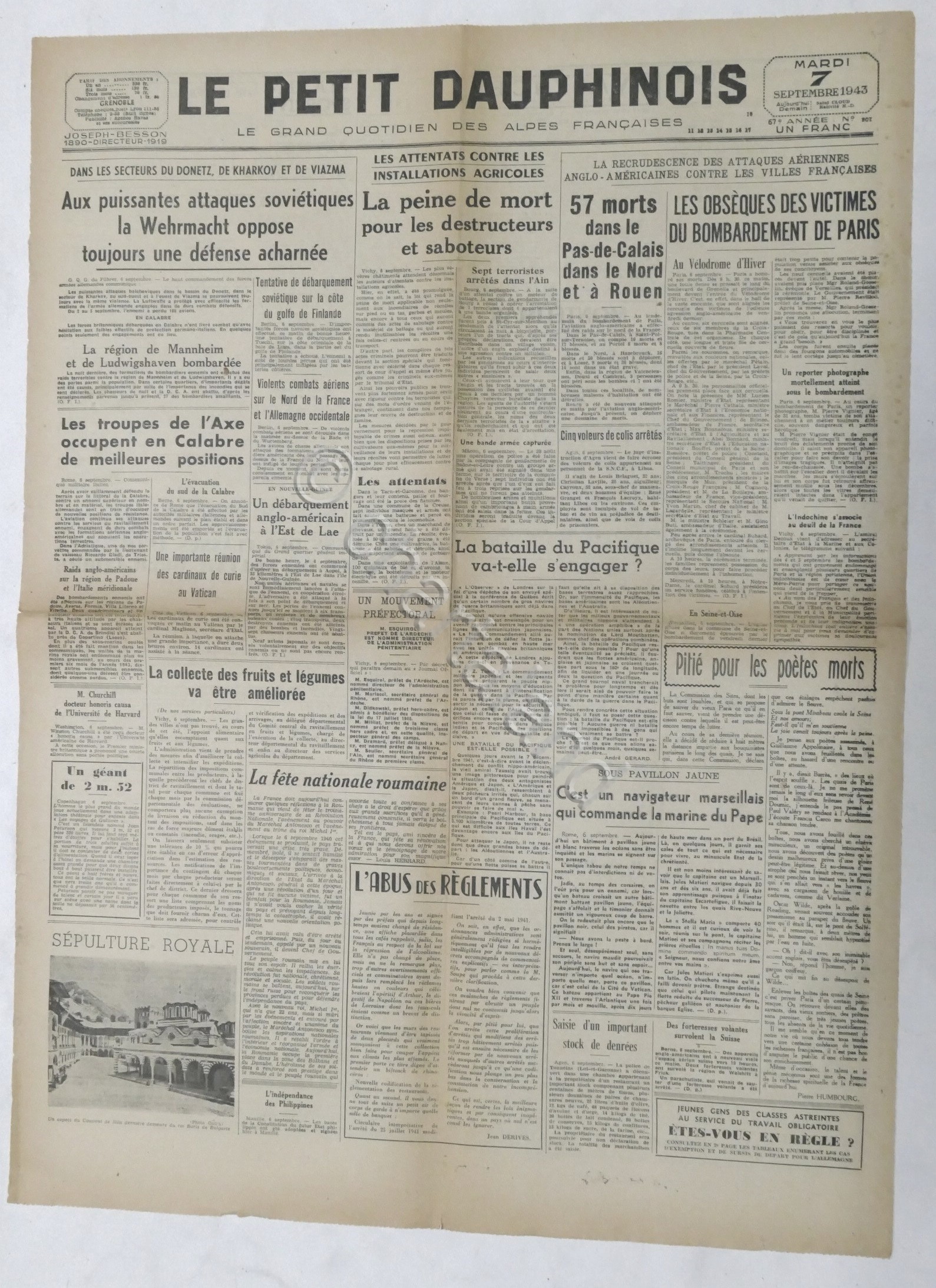WWII Giornale - Le Petit Dauphinois N. 208 - 1943 …
