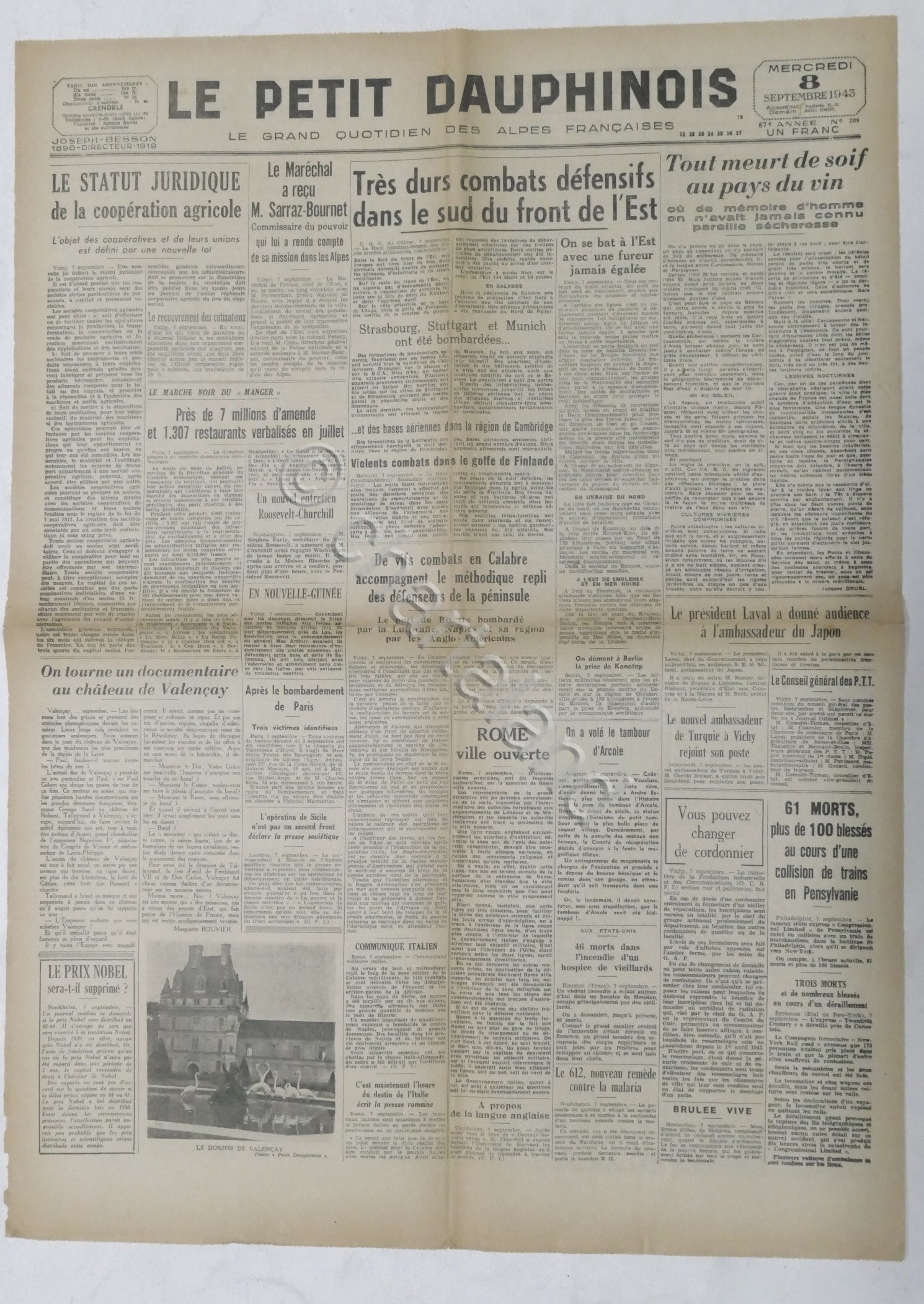 WWII Giornale - Le Petit Dauphinois N. 209 - 1943 …