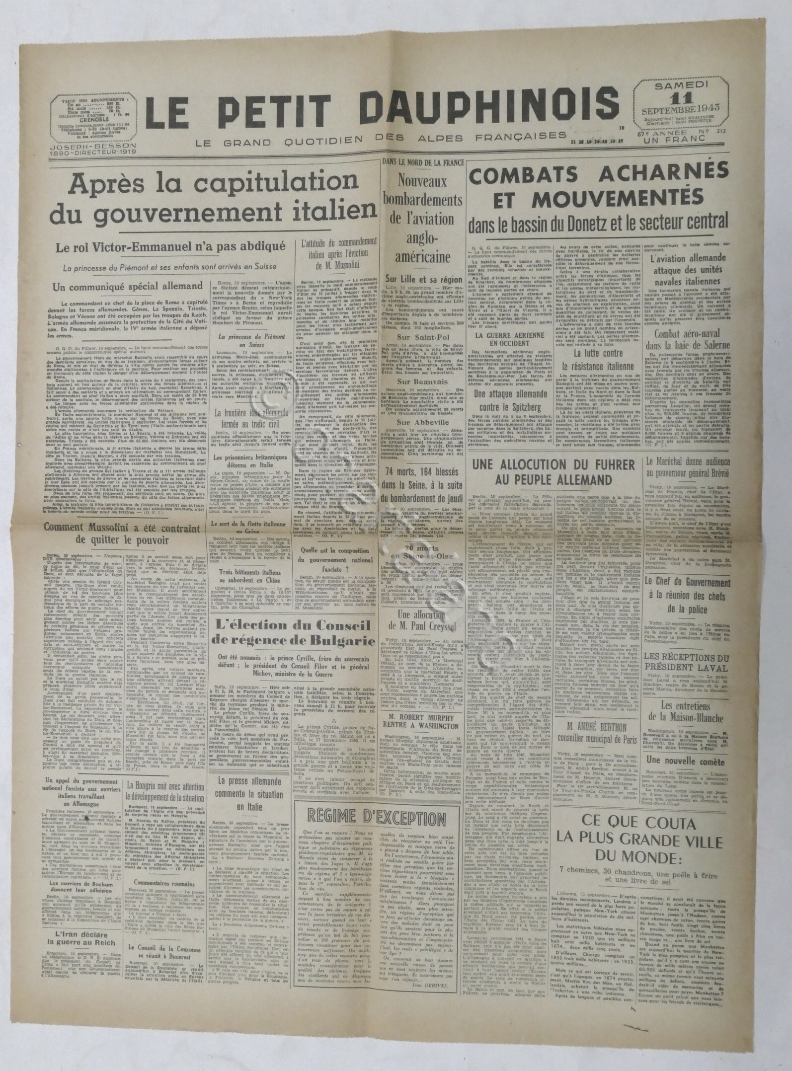 WWII Giornale - Le Petit Dauphinois N. 212 - 1943 …