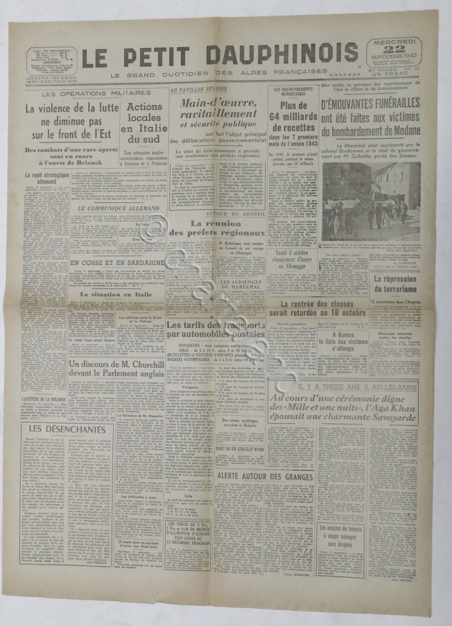WWII Giornale - Le Petit Dauphinois N. 221 - 1943 …