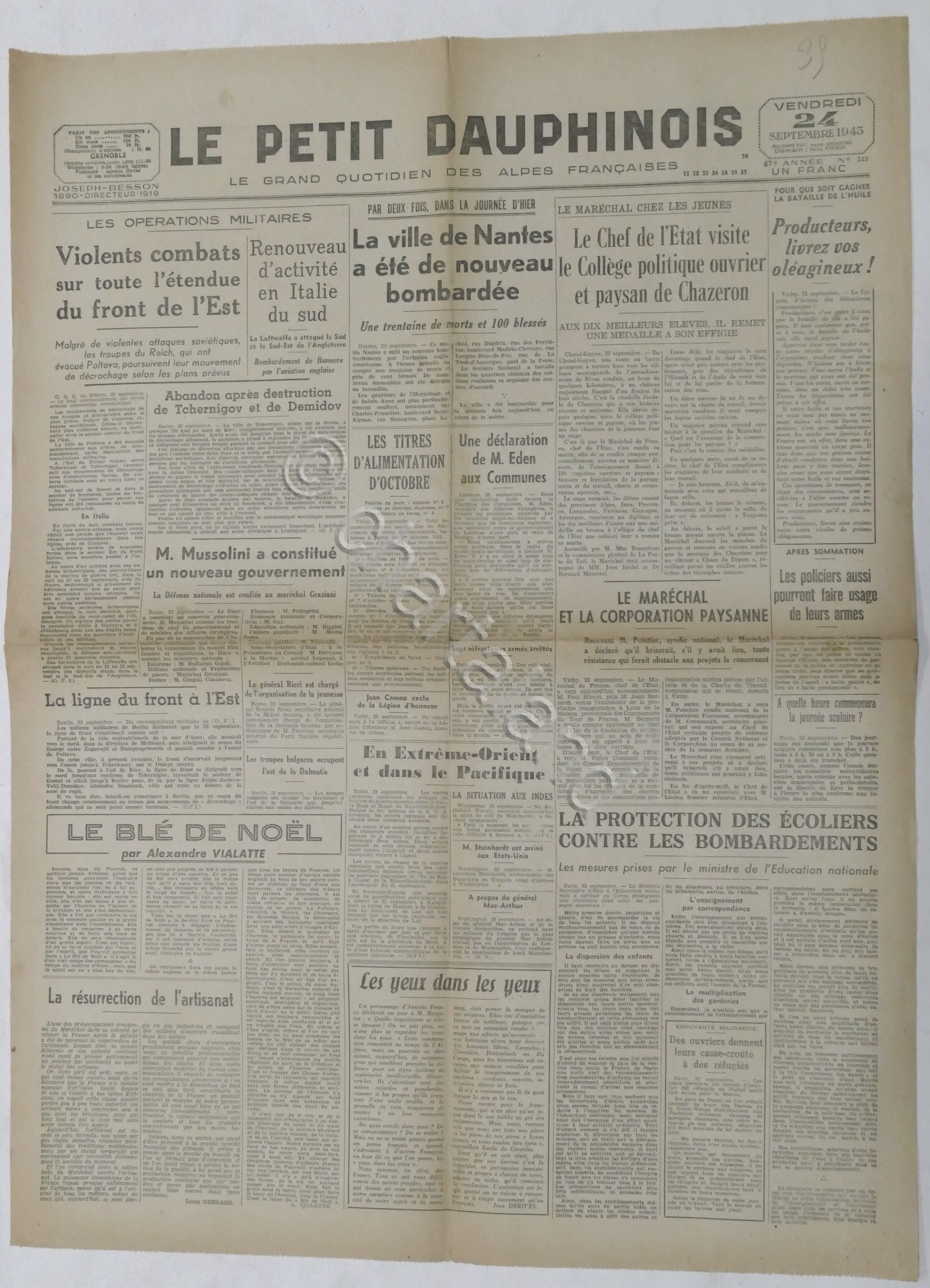 WWII Giornale - Le Petit Dauphinois N. 223 - 1943 …