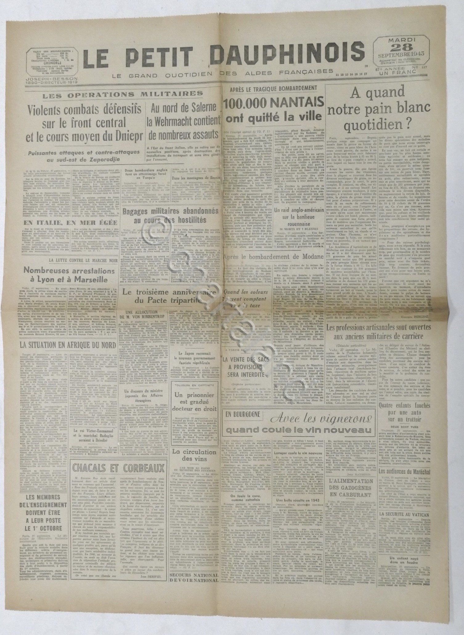 WWII Giornale - Le Petit Dauphinois N. 227 - 1943 …