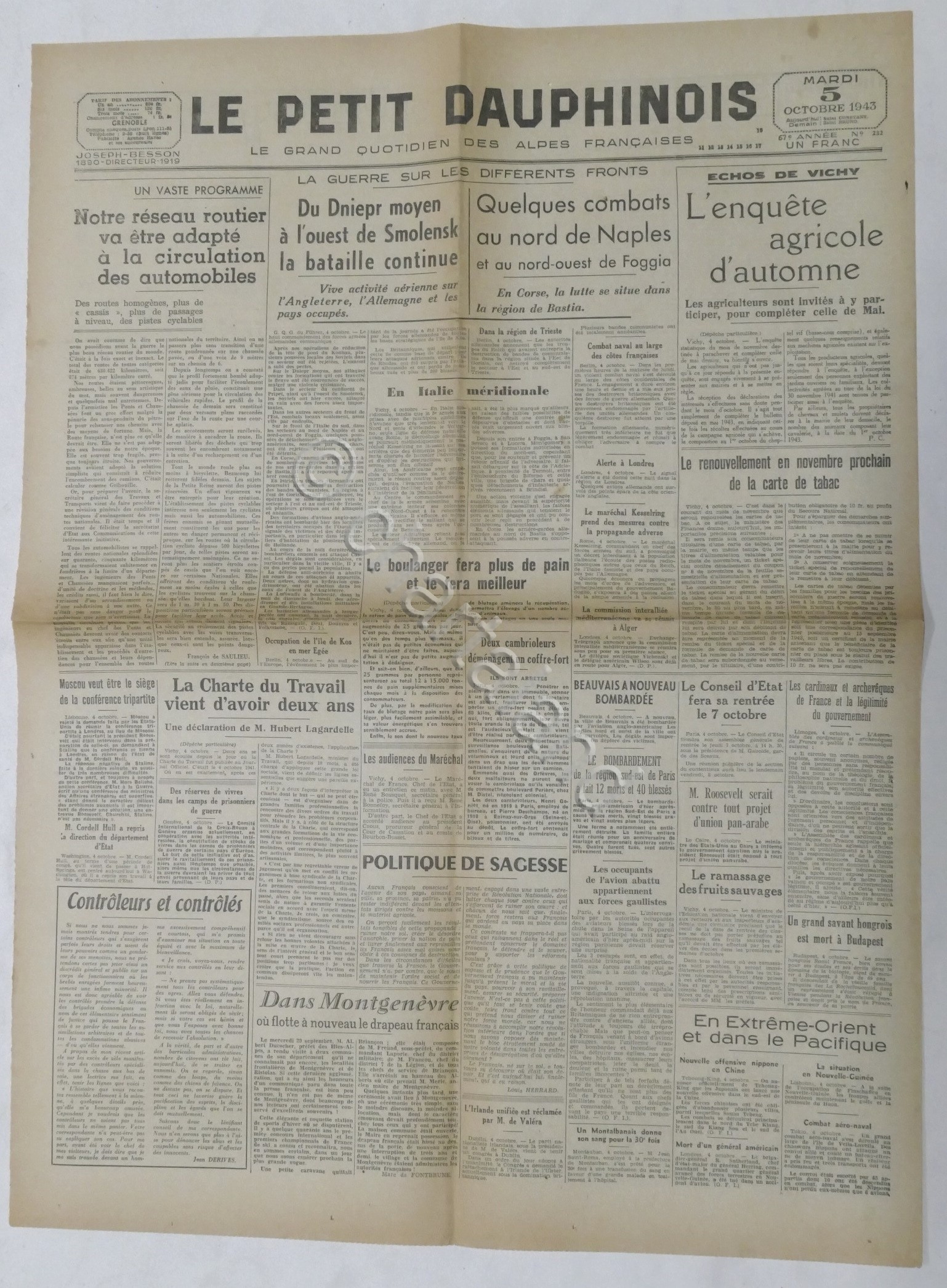 WWII Giornale - Le Petit Dauphinois N. 232 - 1943 …