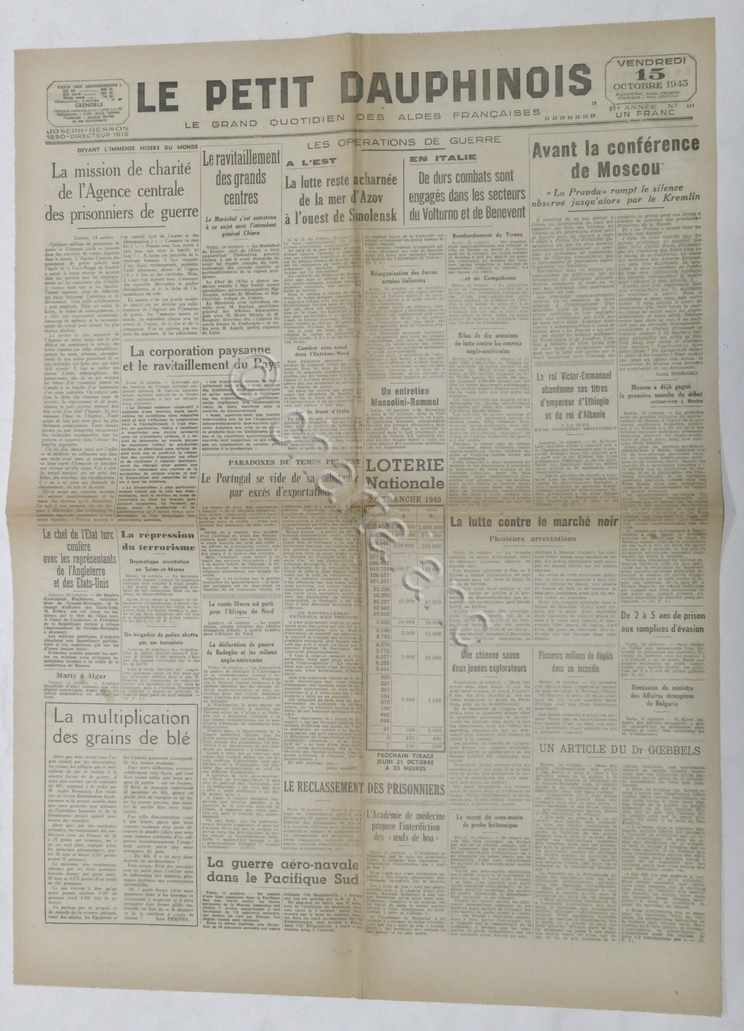 WWII Giornale - Le Petit Dauphinois N. 241 - 1943 …