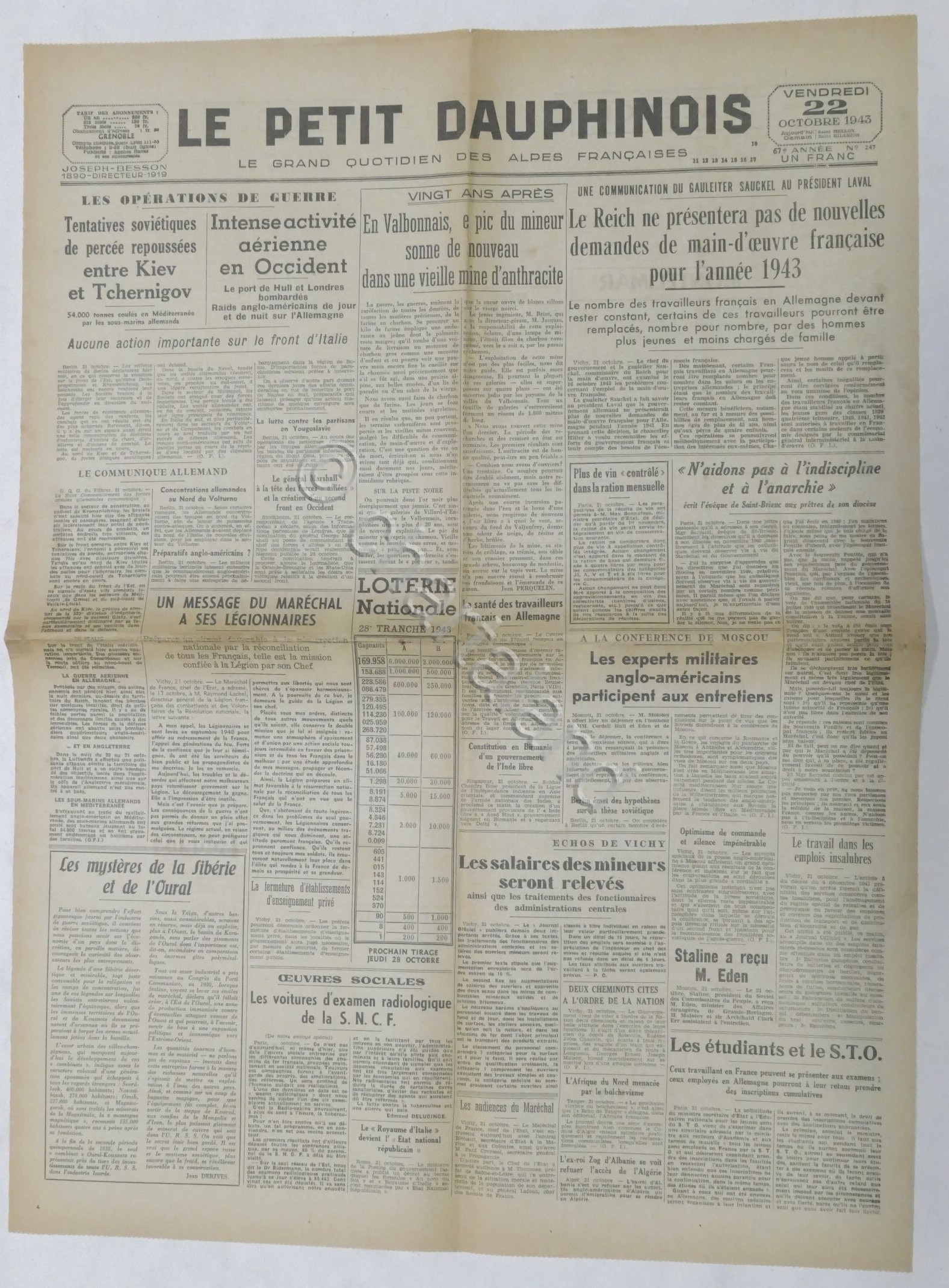 WWII Giornale - Le Petit Dauphinois N. 247 - 1943 …