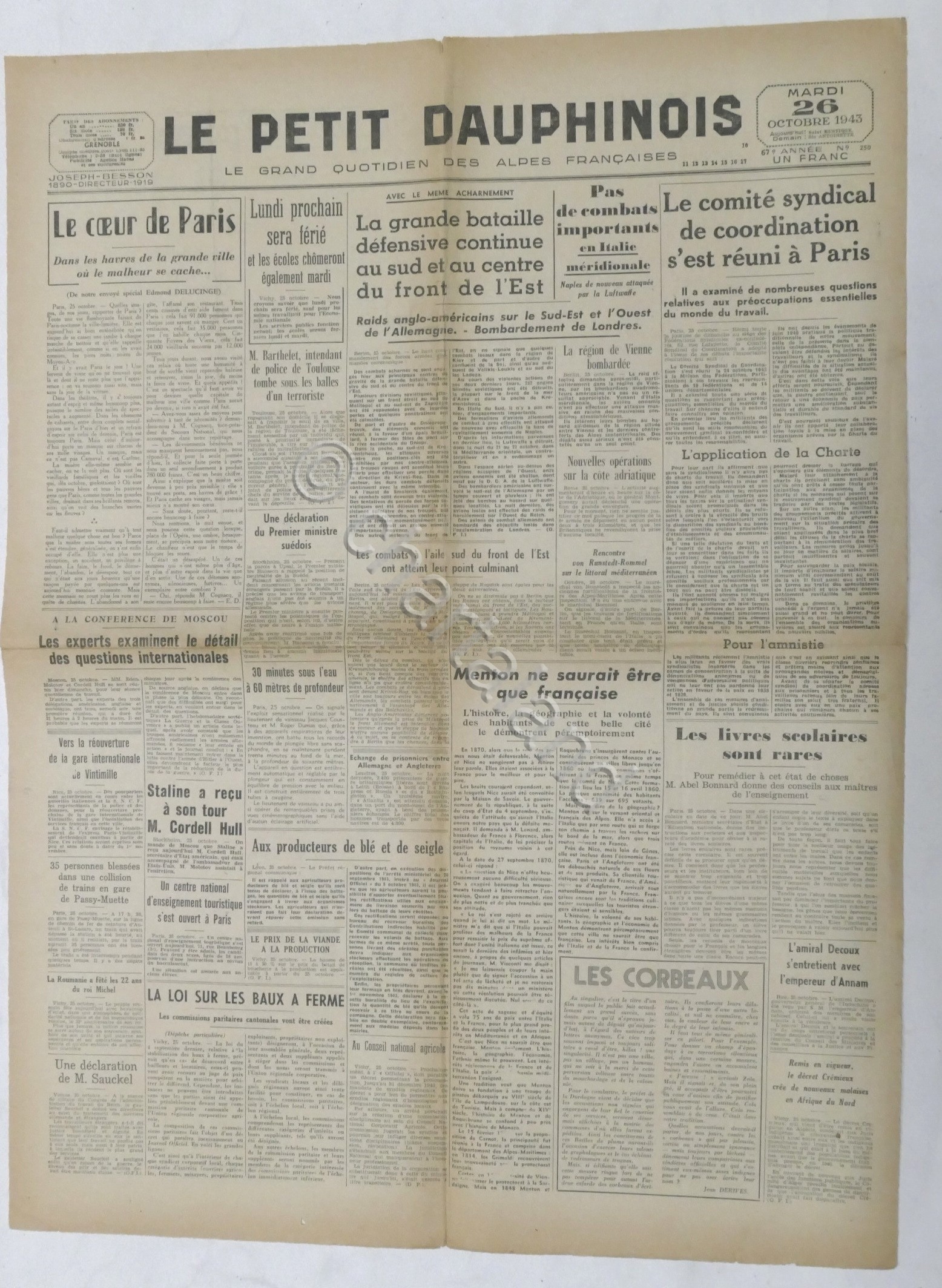 WWII Giornale - Le Petit Dauphinois N. 250 - 1943 …