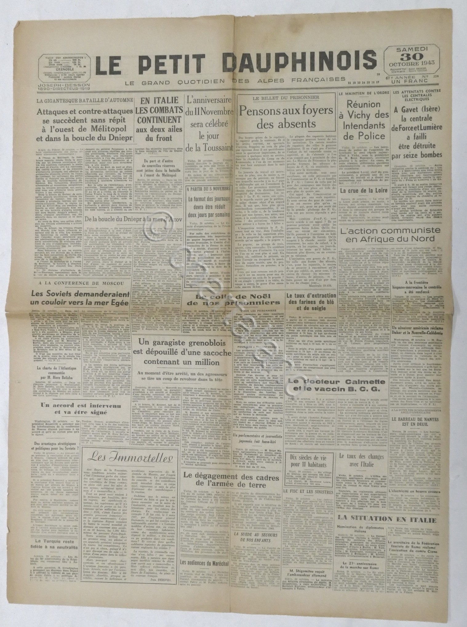 WWII Giornale - Le Petit Dauphinois N. 254 - 1943 …