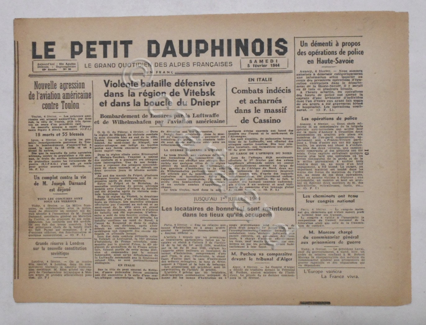 WWII Giornale - Le Petit Dauphinois N. 30 - 1944 …