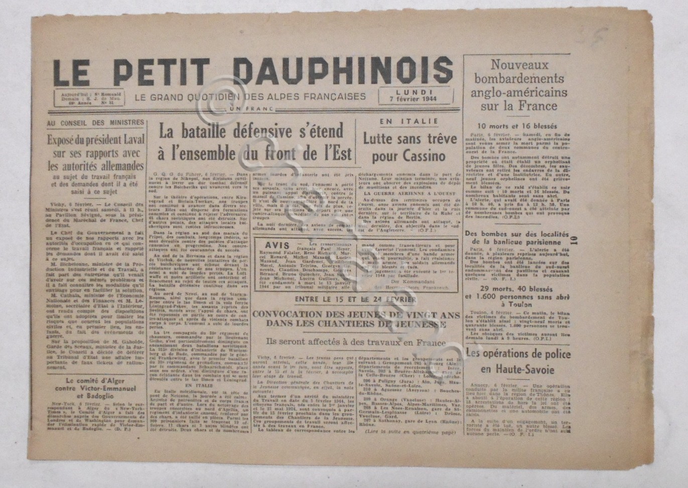 WWII Giornale - Le Petit Dauphinois N. 31 - 1944 …