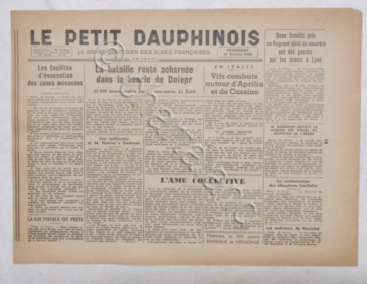 WWII Giornale - Le Petit Dauphinois N. 35 - 1944 …