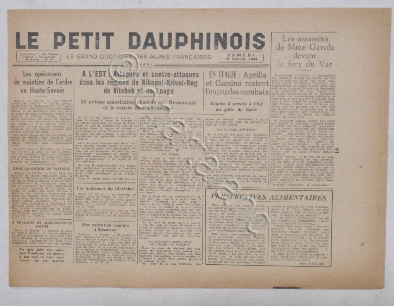 WWII Giornale - Le Petit Dauphinois N. 36 - 1944 …