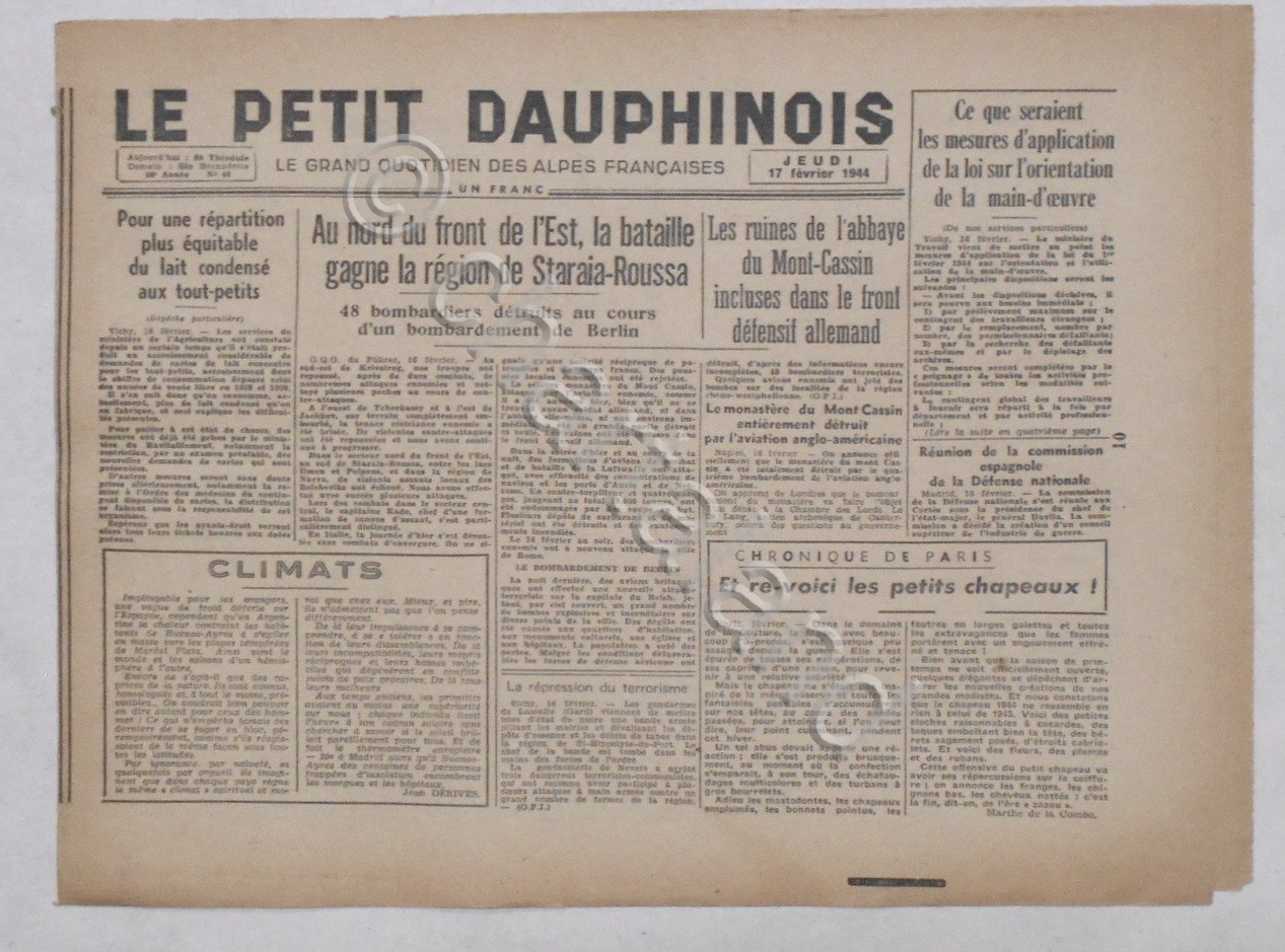 WWII Giornale - Le Petit Dauphinois N. 40 - 1944 …
