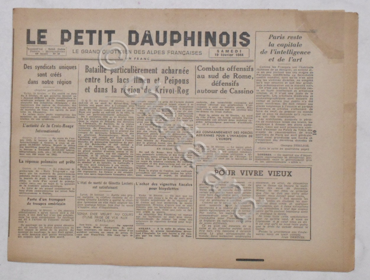 WWII Giornale - Le Petit Dauphinois N. 42 - 1944 …