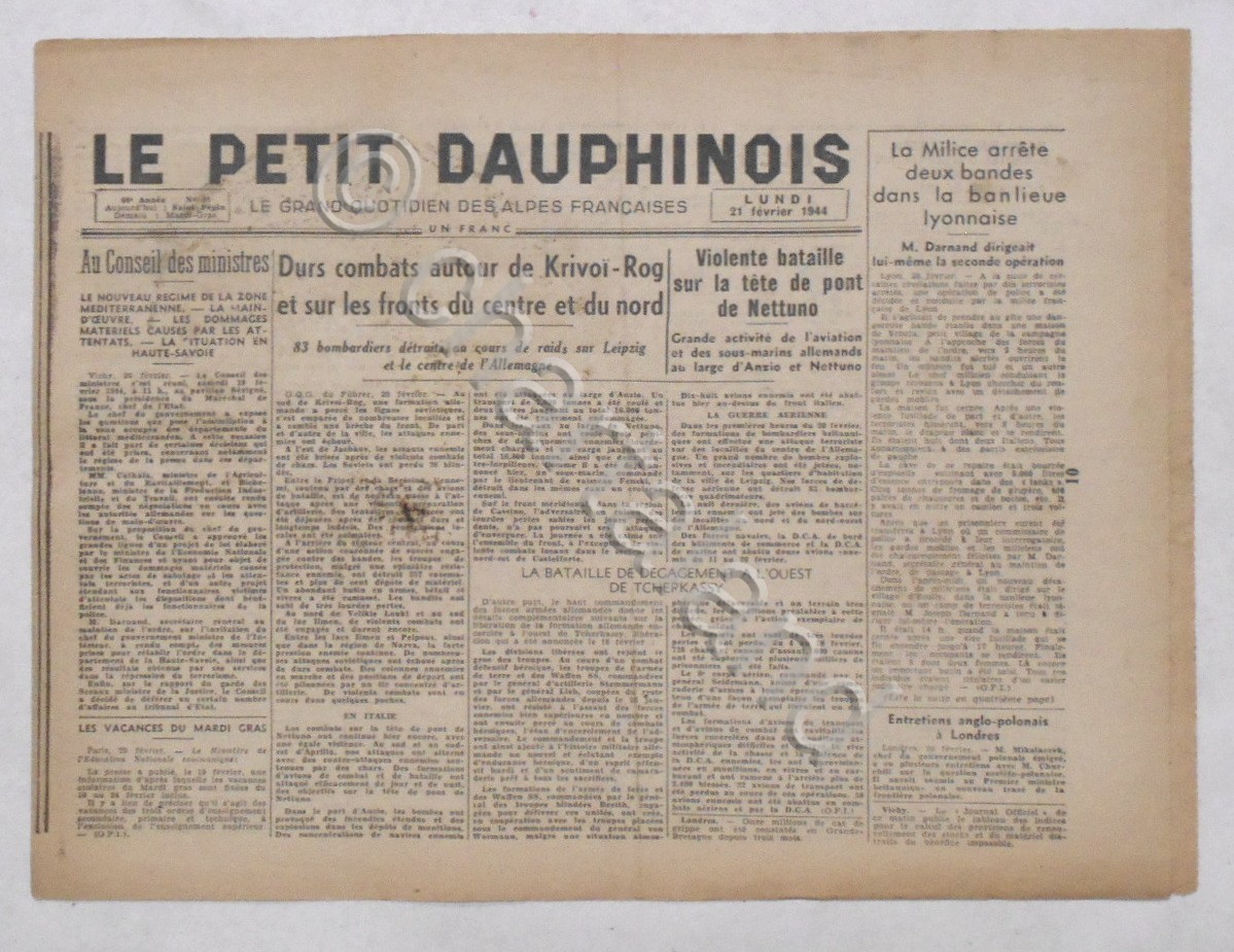 WWII Giornale - Le Petit Dauphinois N. 43 - 1944 …