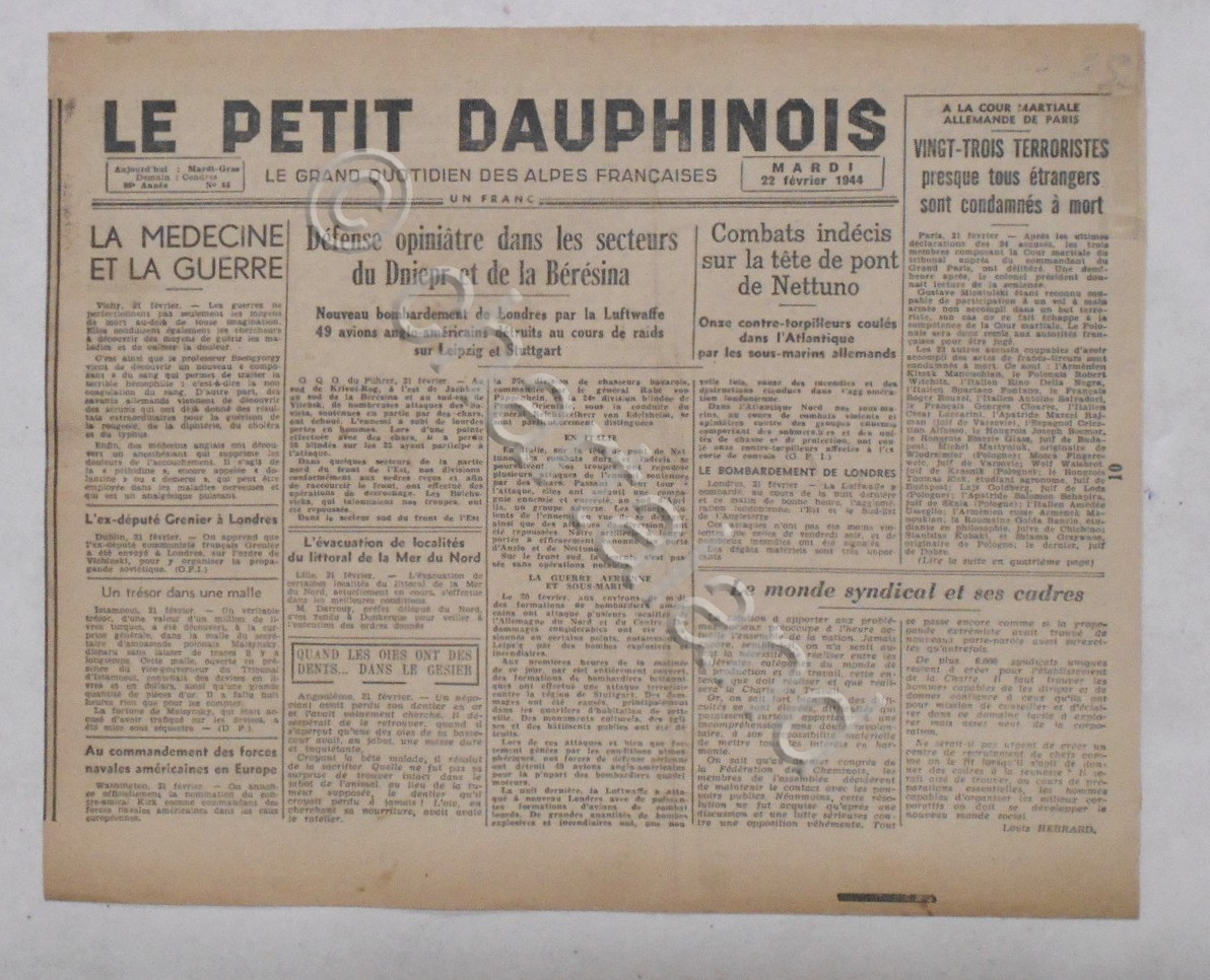 WWII Giornale - Le Petit Dauphinois N. 44 - 1944 …