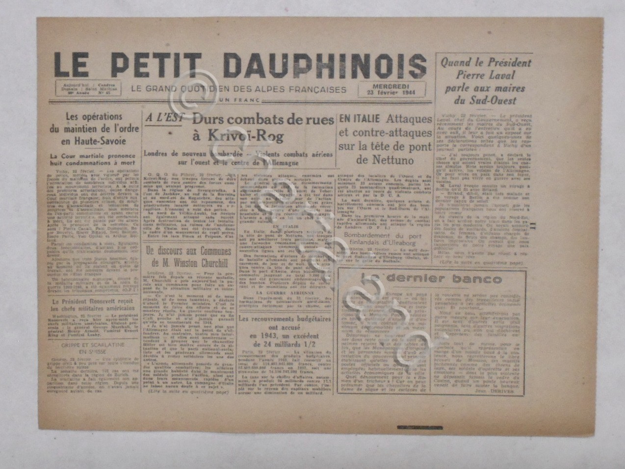 WWII Giornale - Le Petit Dauphinois N. 45 - 1944 …