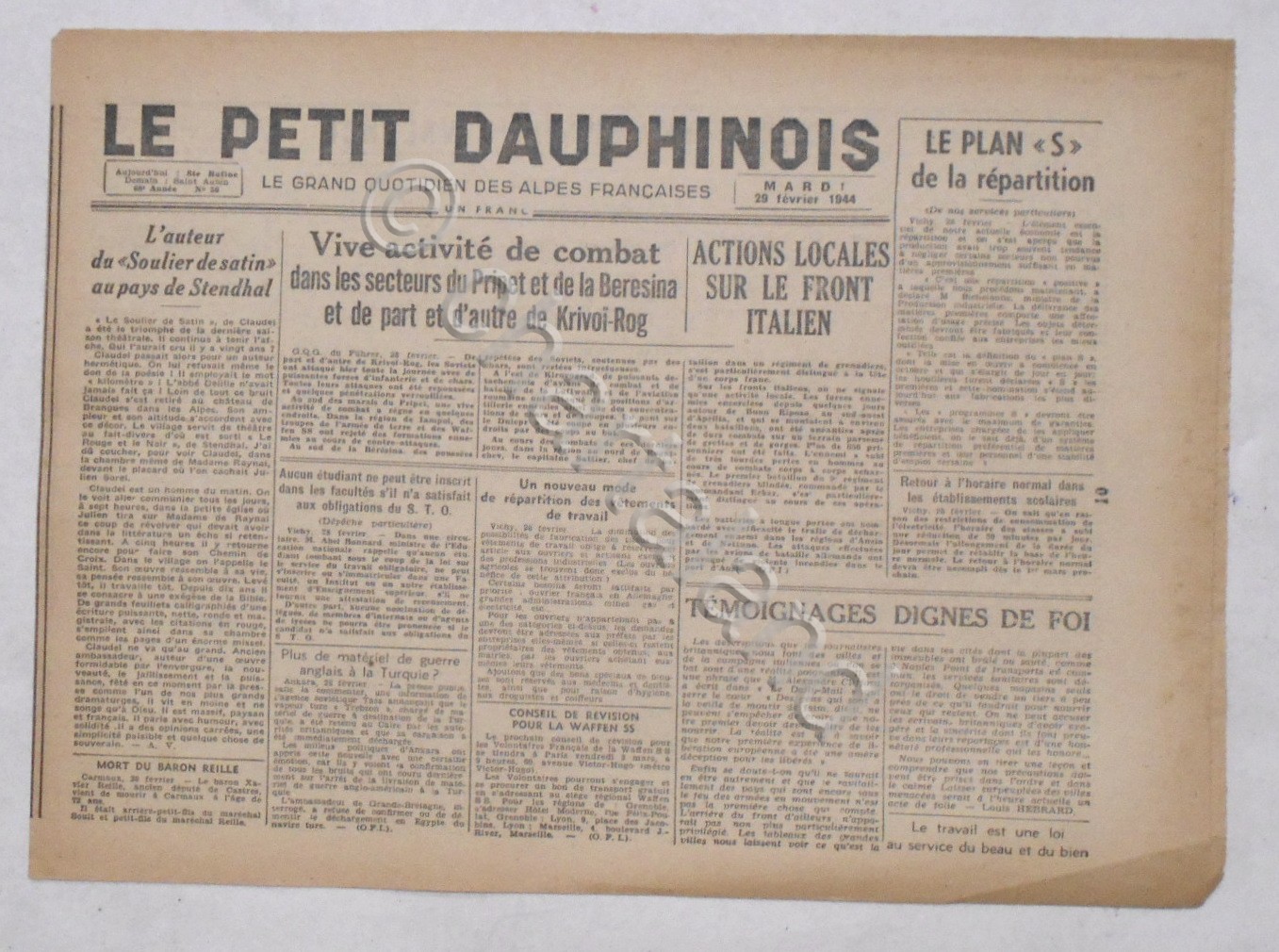 WWII Giornale - Le Petit Dauphinois N. 50 - 1944 …
