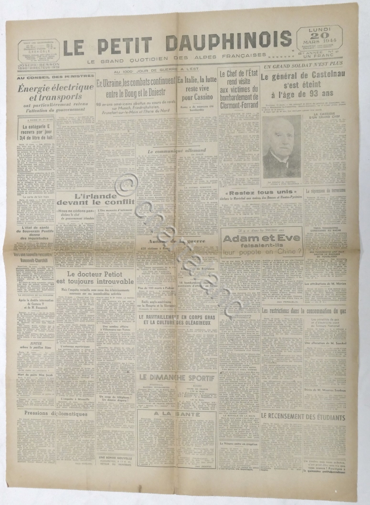 WWII Giornale - Le Petit Dauphinois N. 67 - 1944 …