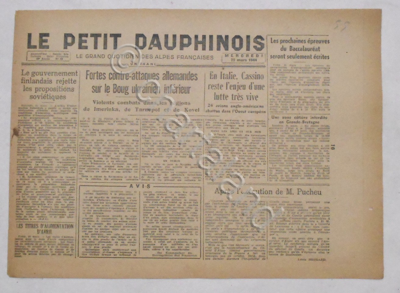 WWII Giornale - Le Petit Dauphinois N. 69 - 1944 …