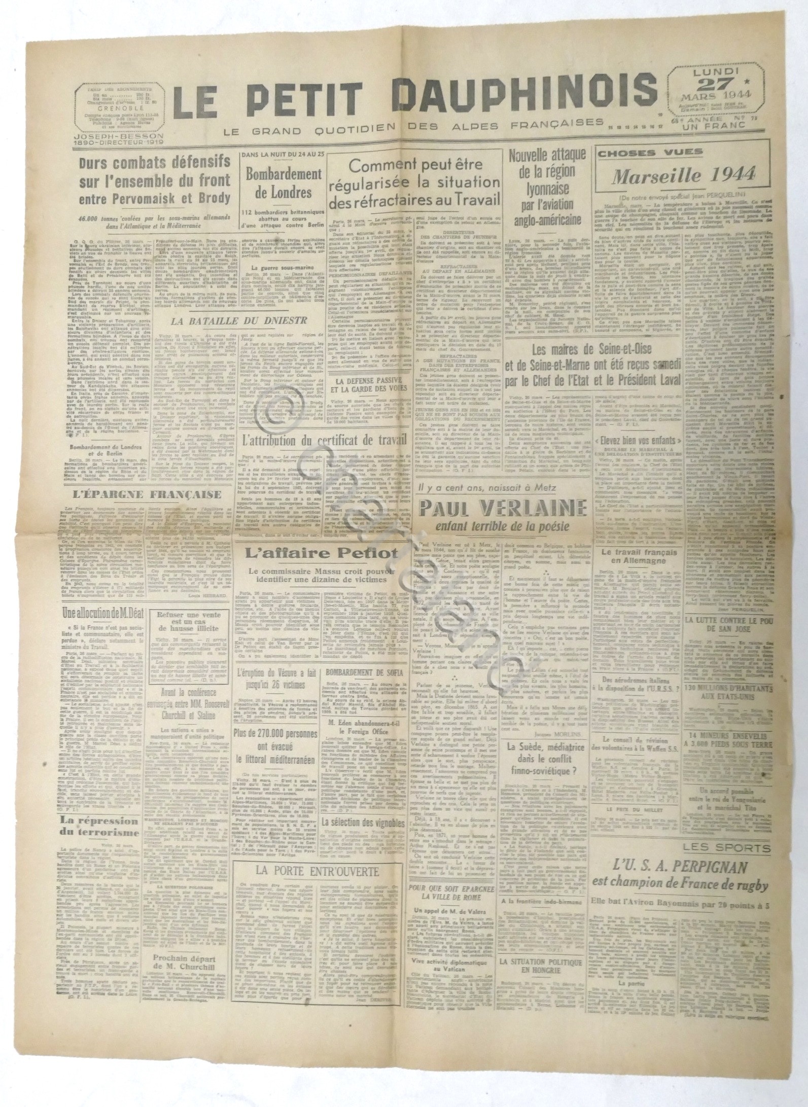 WWII Giornale - Le Petit Dauphinois N. 73 - 1944 …