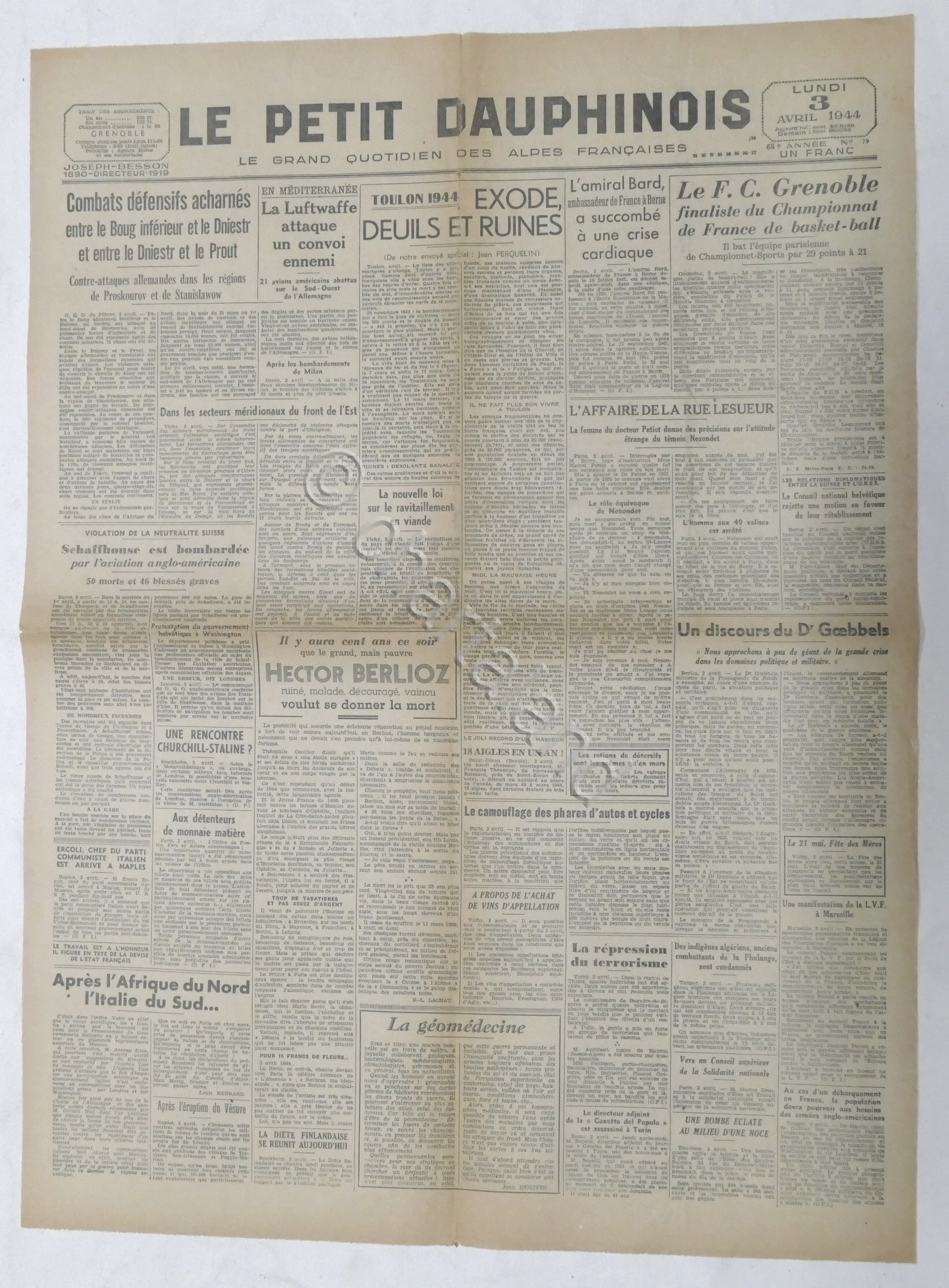 WWII Giornale - Le Petit Dauphinois N. 79 - 1944 …