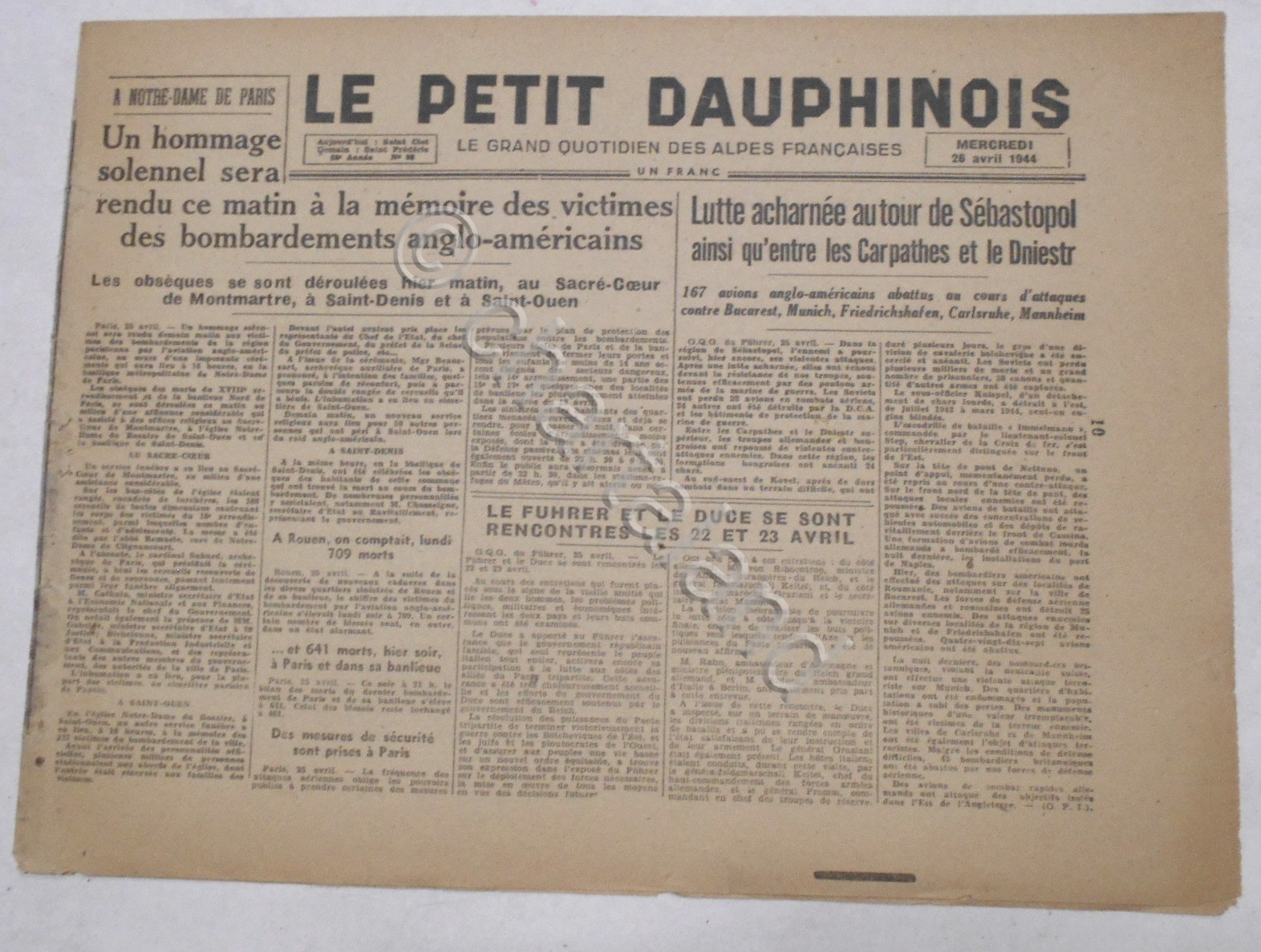 WWII Giornale - Le Petit Dauphinois N. 98 - 1944 …