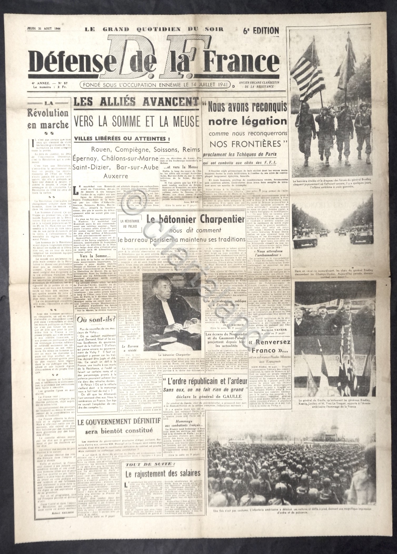 WWII Giornale Francia - D. F. Défense de la France …