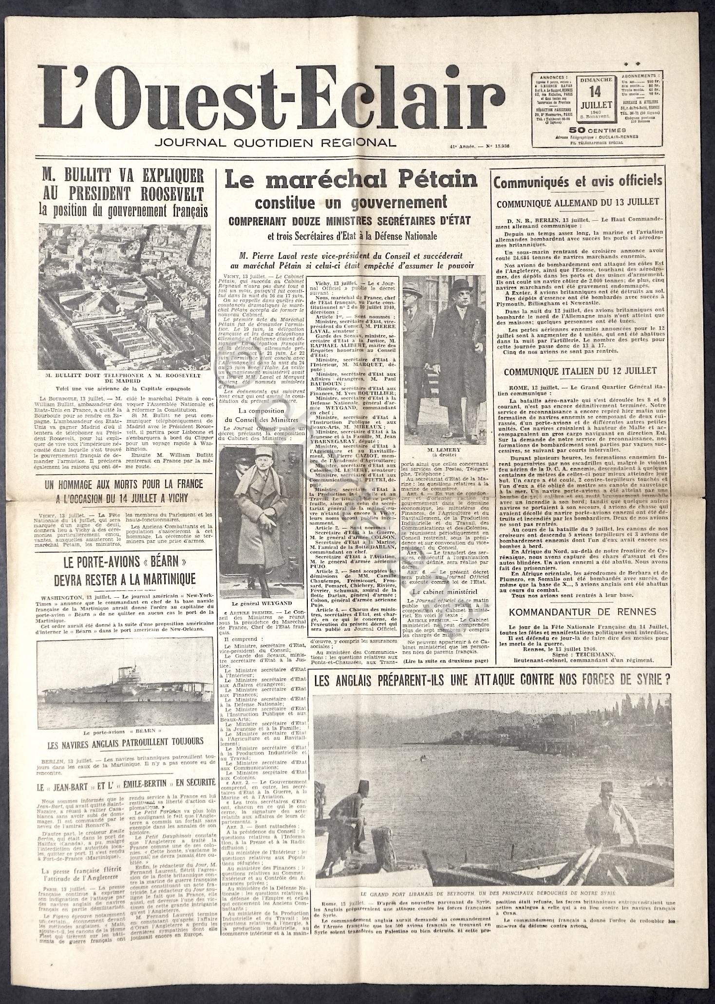 WWII Giornale Francia - L' Ouest-Eclair - N. 15936 - …