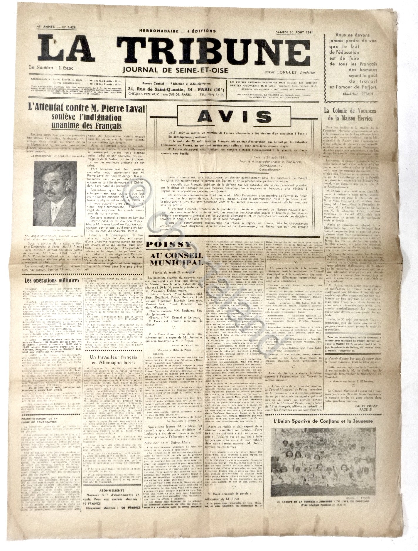 WWII Giornale Francia - La Tribune - N. 2458 - …