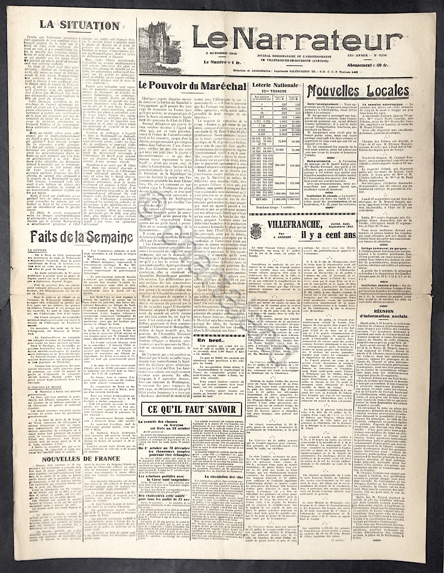 WWII Giornale Francia - Le Narrateur - N. 3250 - …