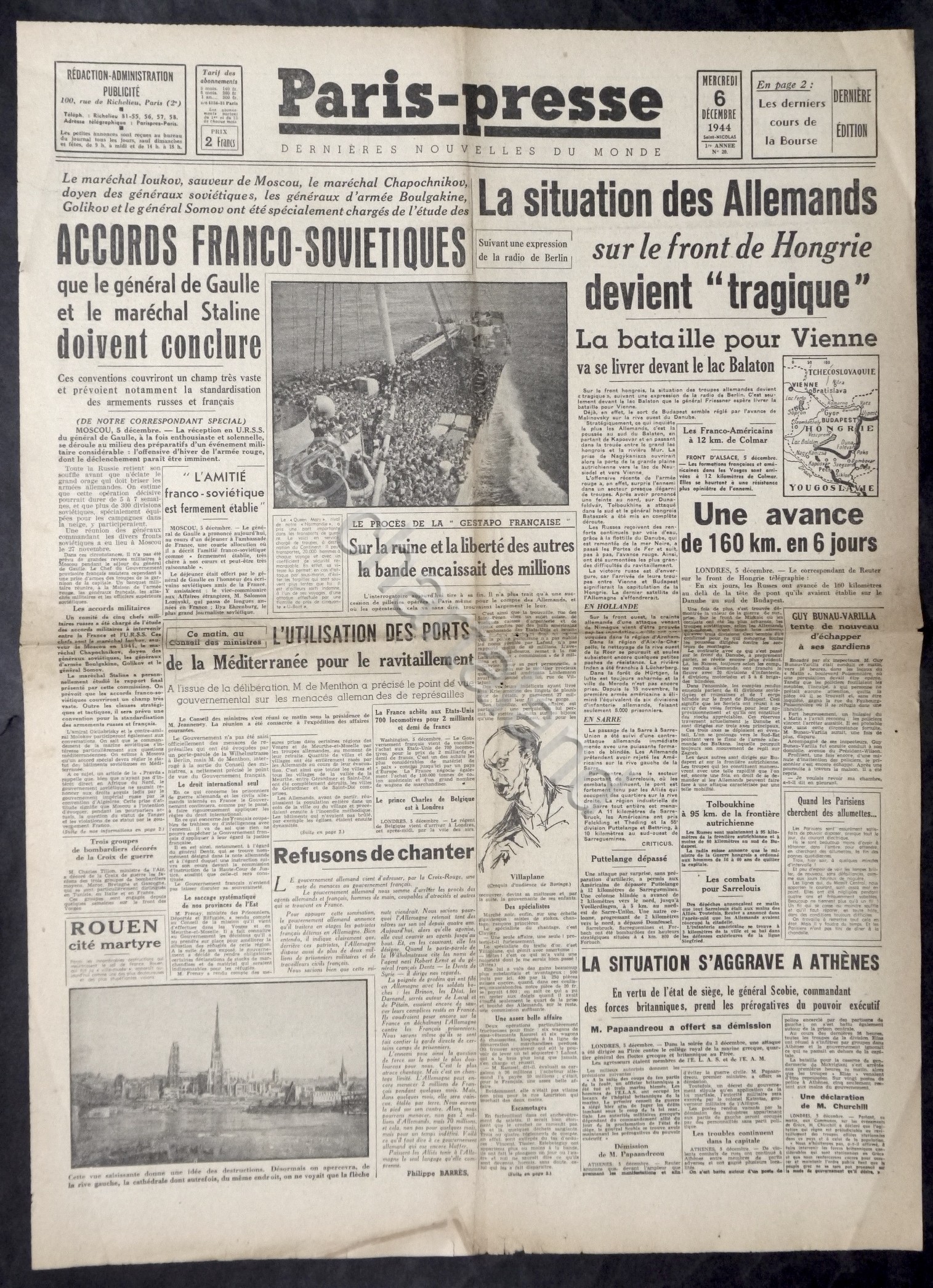 WWII Giornale Francia - Paris-presse - N. 20 - 6 …