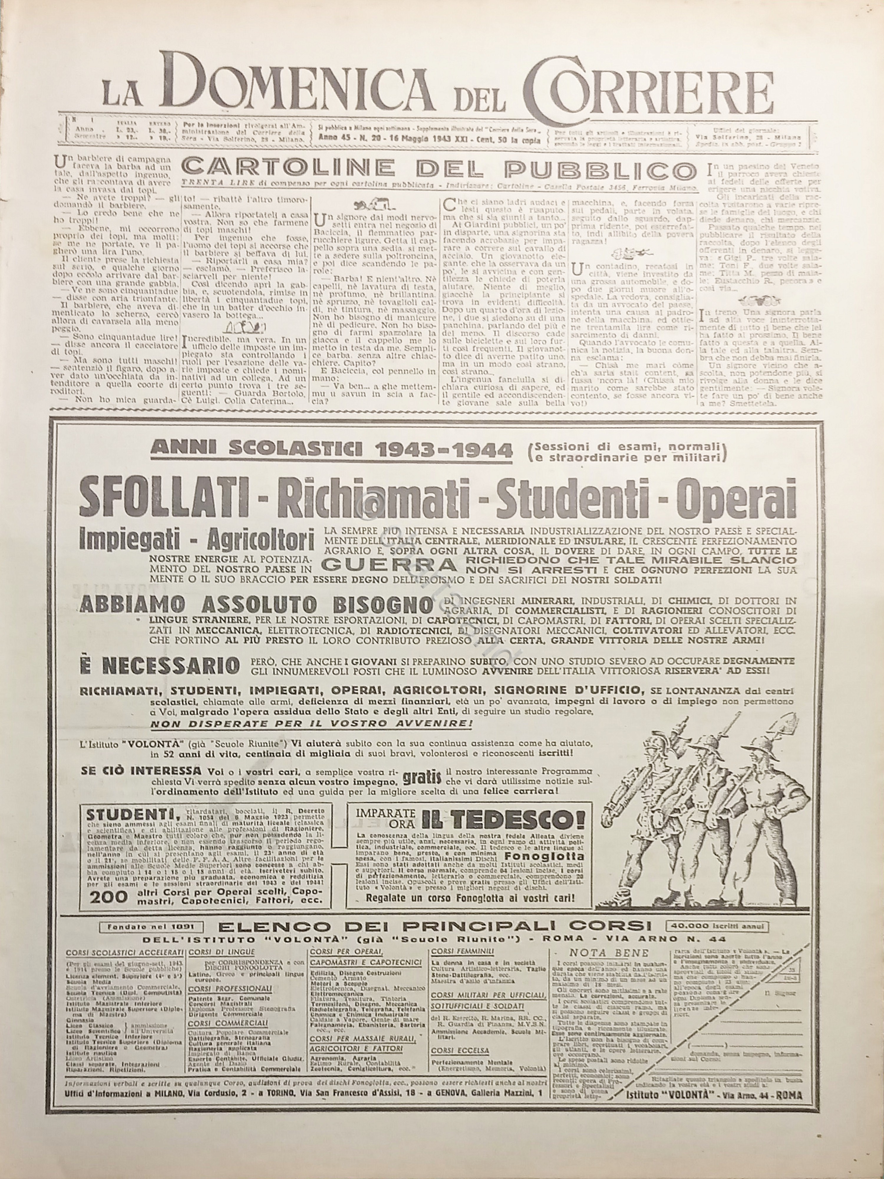 WWII La Domenica del Corriere N. 20 - 1943