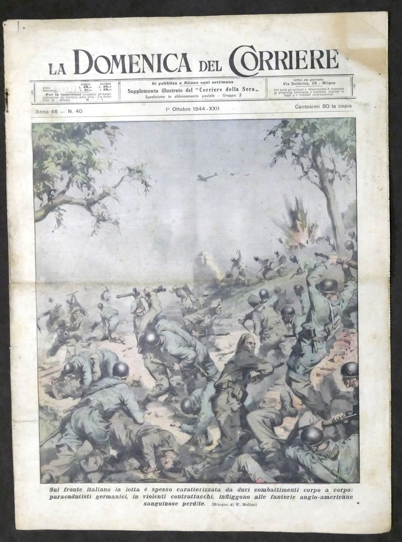 WWII La Domenica del Corriere N. 40 1944 Paracadutist tedeschi …