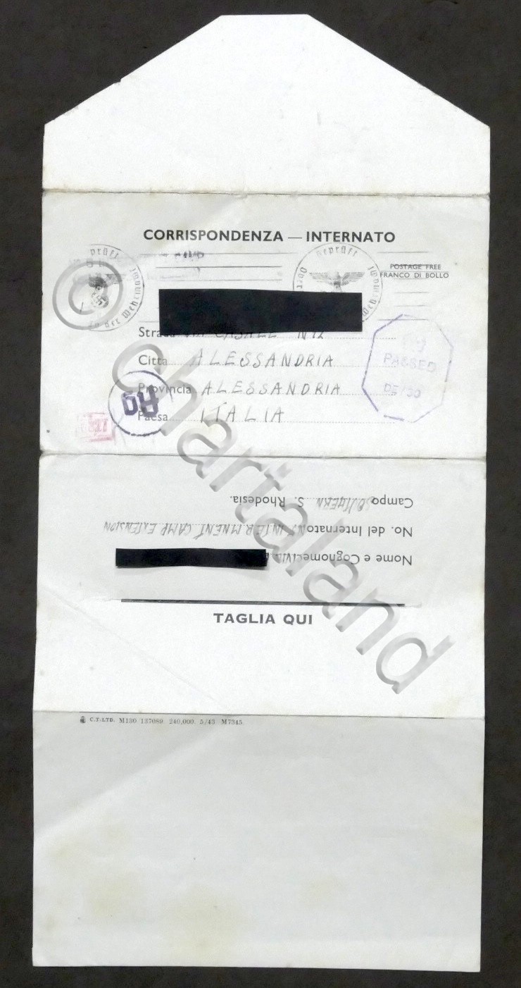 WWII Lettera internato italiano - Campo concentramento N. 5 - …