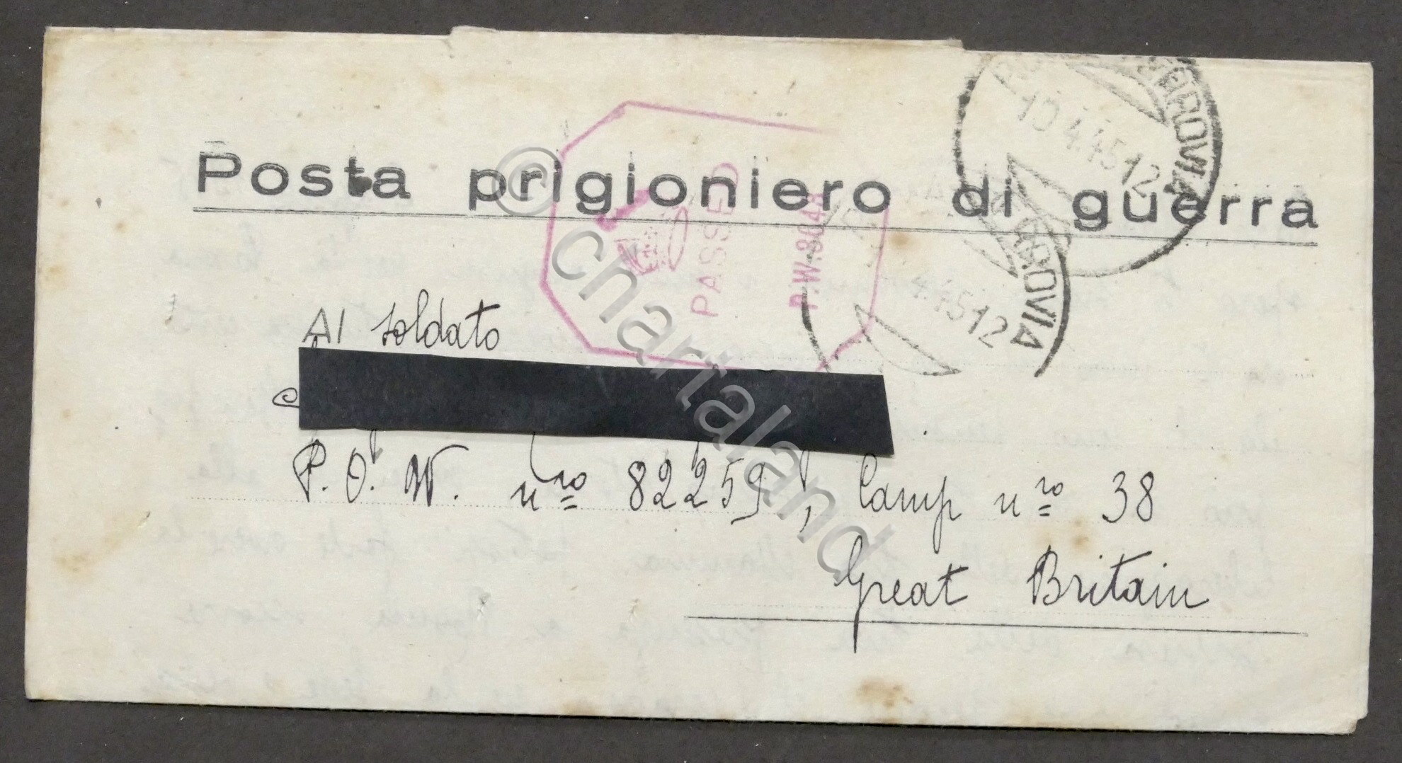 WWII Lettera per prigioniero italiano Campo N. 38 Gran Bretagna …