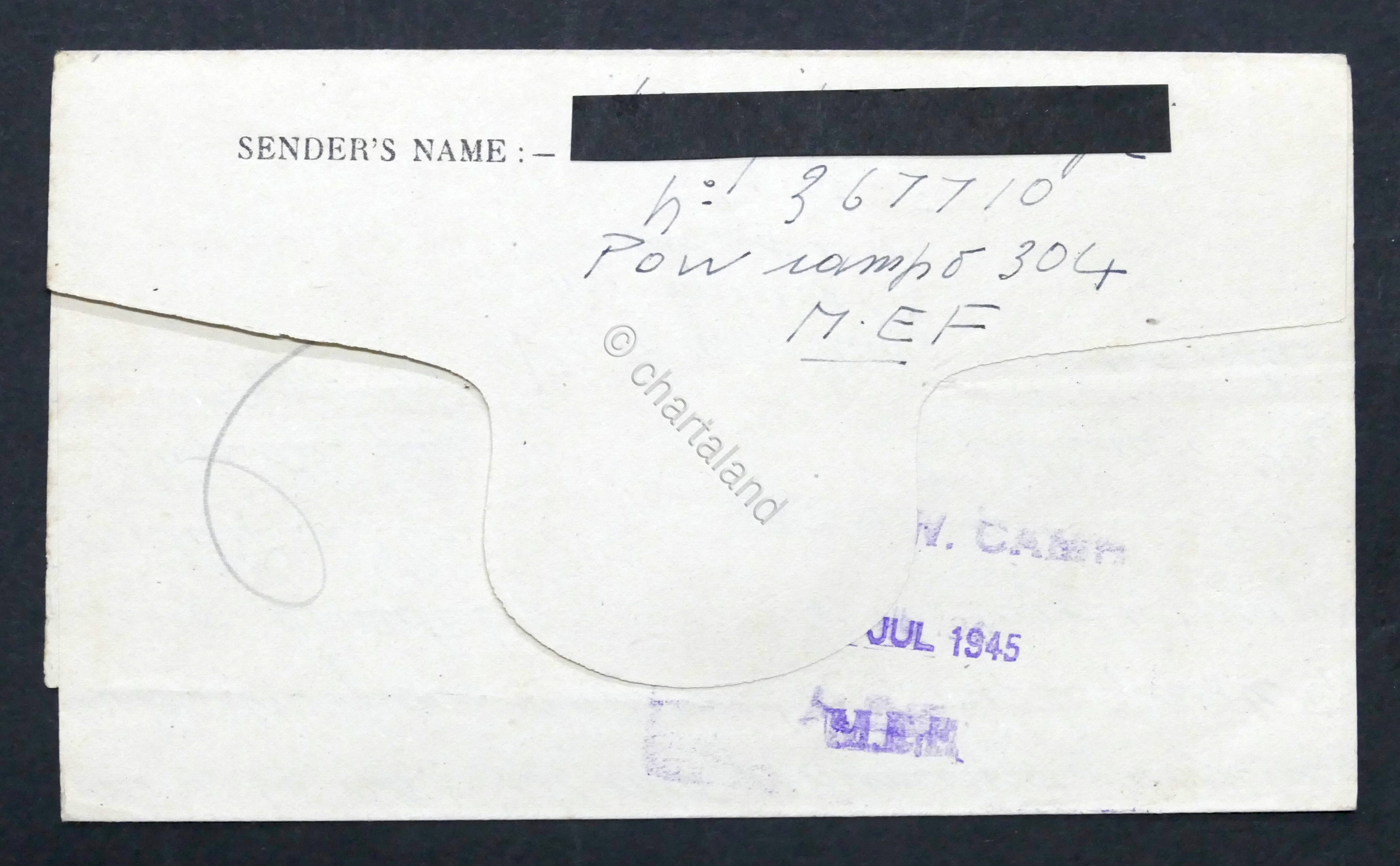 WWII Lettera Prigioniero di Guerra italiano Campo 304 Middle East …