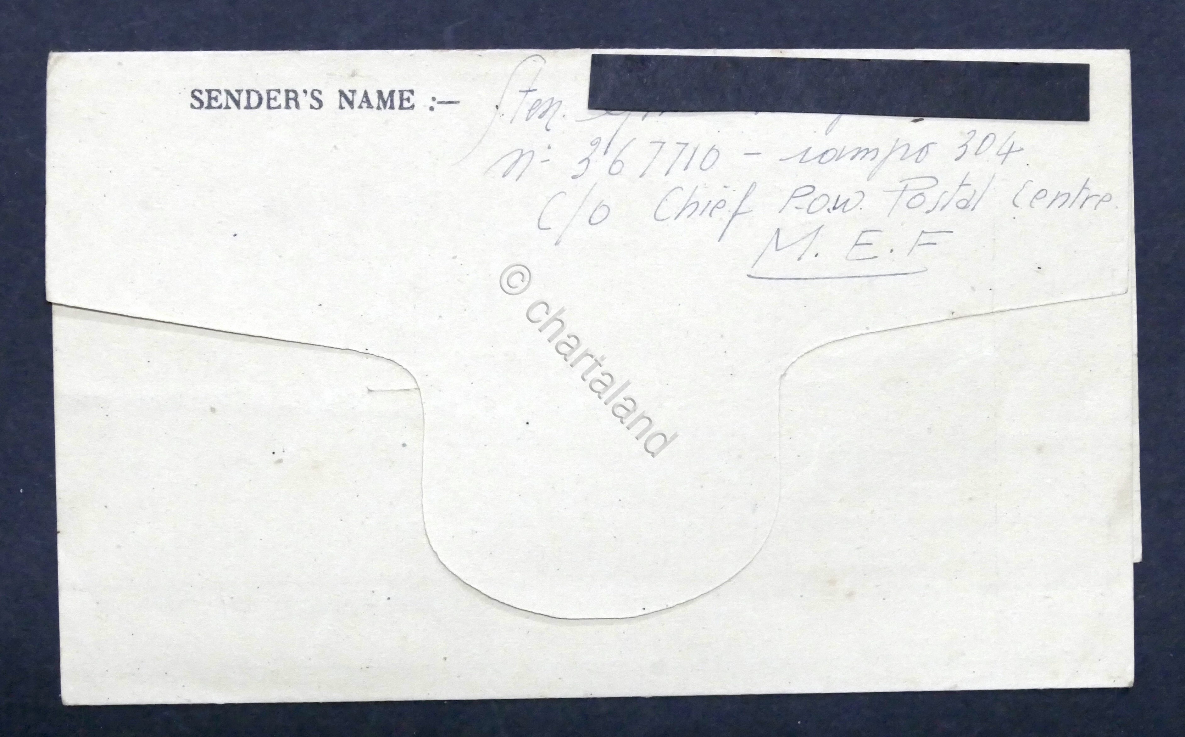 WWII Lettera Prigioniero di Guerra italiano Campo 304 Middle East …