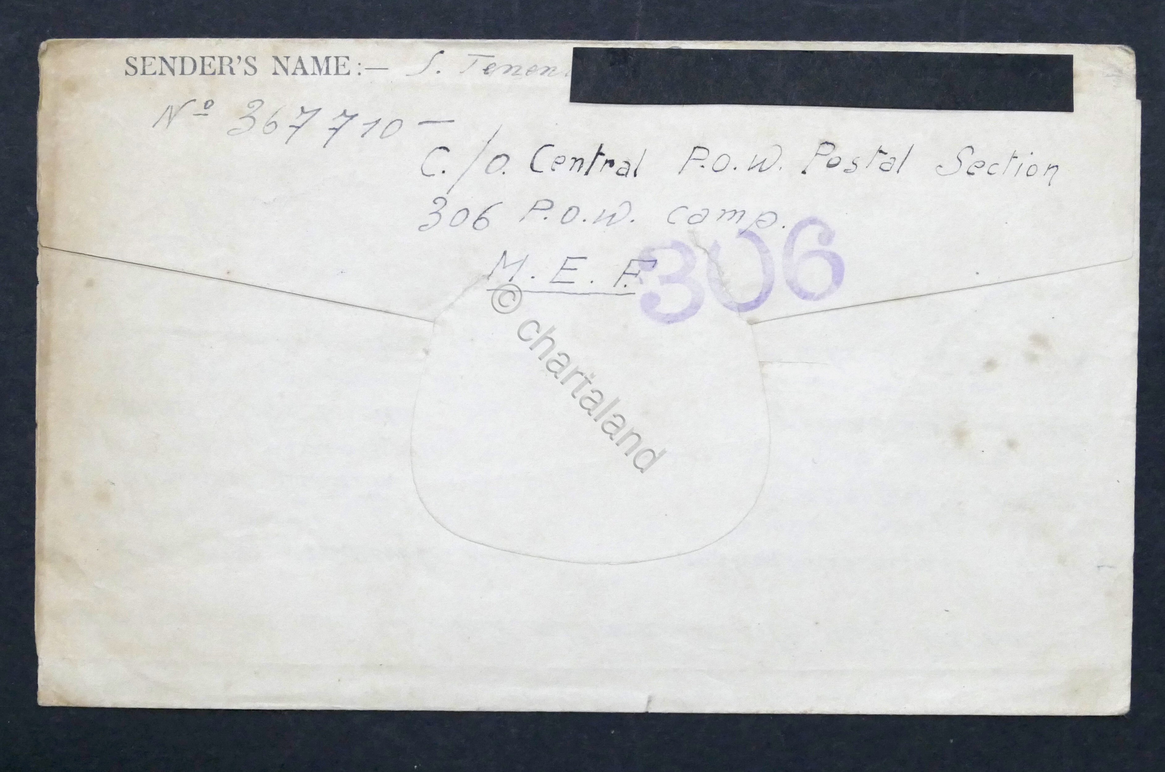 WWII Lettera Prigioniero di Guerra italiano Campo 306 Middle East …