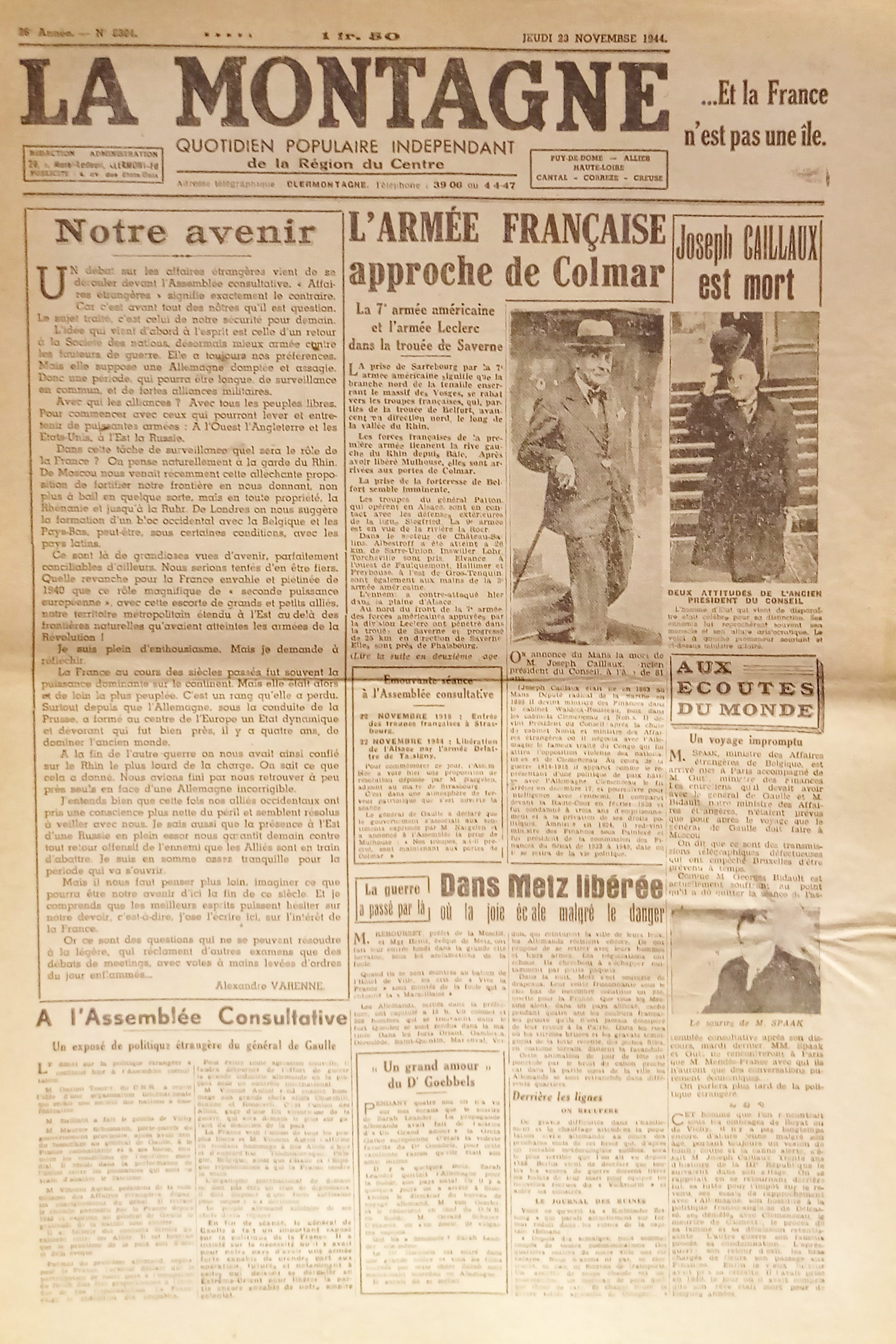 WWII Quotidien - La Montagne N. 8304 - 1944 L'Armée …