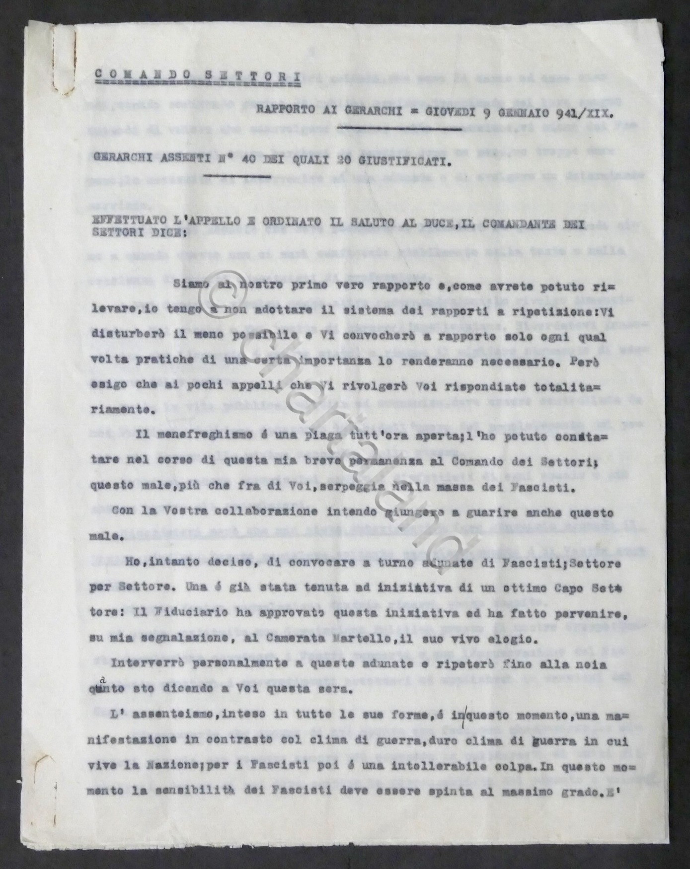 WWII Ventennio - Comando Settori - Rapporto ai gerarchi - …