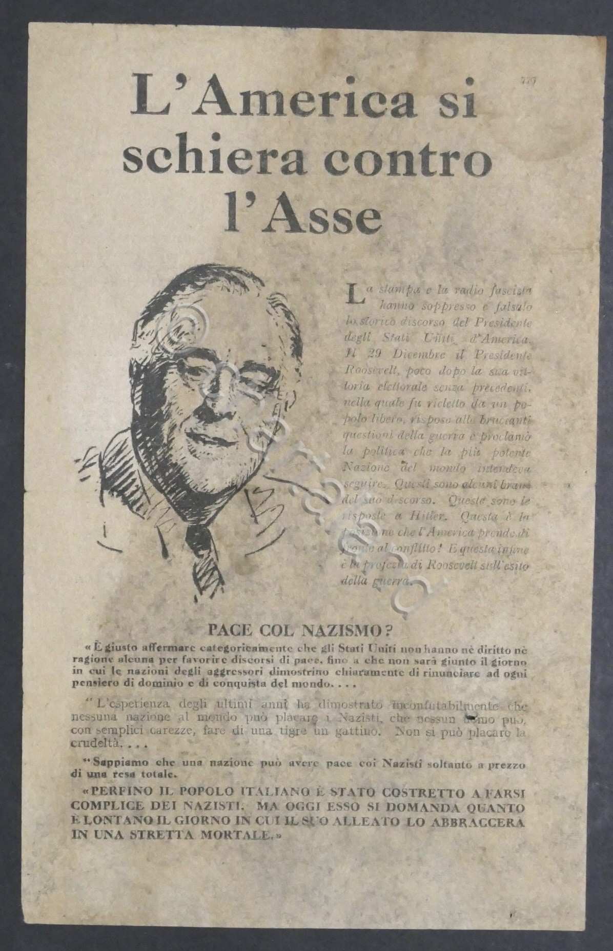 WWII Volantino Alleati - Presidente Roosvelt: L'America si schiera contro …