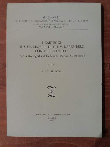 I carteggi di S. De Renzi e di Ch.-V. Daremberg …