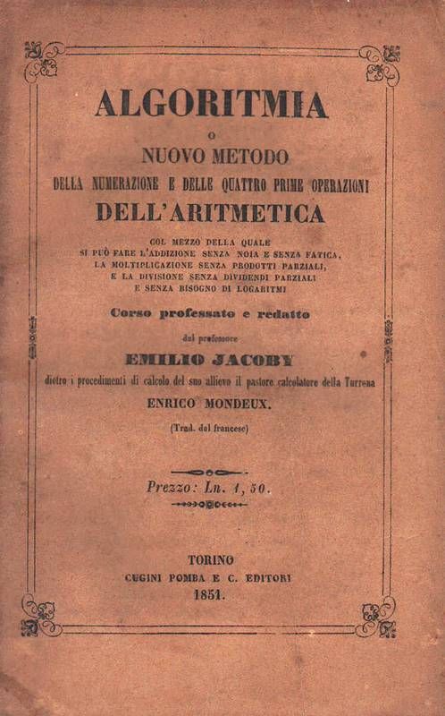 Algoritmia o nuovo metodo della numerazione e delle quattro prime …