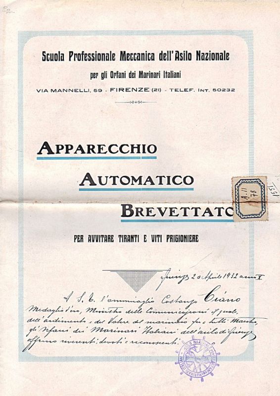 Apparecchio Automatico Brevettato per avvitare tiranti e viti prigioniere.