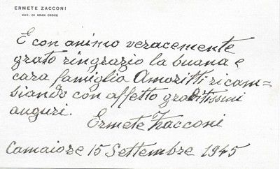 Biglietto autografo firmato da Camaiore.